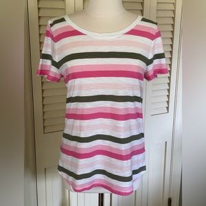 Talbots Short Sleeve multi pink cotton tee. EUC. Looks bright and new/ Large